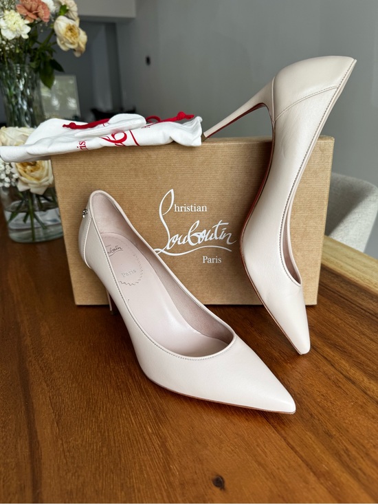 Christian Louboutin Shoes - Christian Louboutin Blush Leather Pointed-Toe Stiletto Pumps - Sporty Kate 85mm